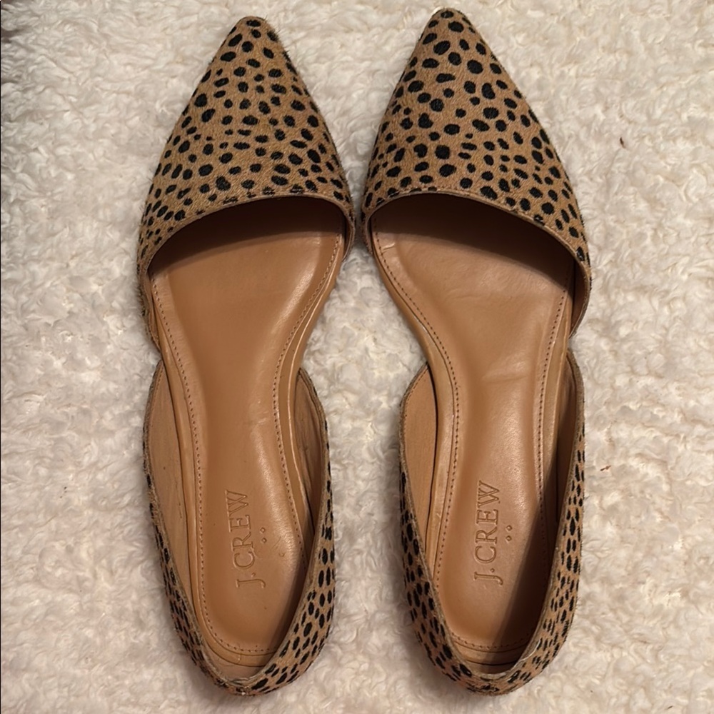 J. Crew Tan and Black Dotted Flats